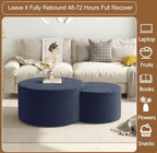 BSHOMGI Nesting Coffee Table Set of 2, Upholstered Round Corduroy Circle Foam Round Side Table for Living Room, Entryway Set, 32"+17" Footrest No Assembly (Blue, 32"+17")