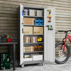Aobabo Upgrade 71H''*32''W*16''D Metal Garage Storage Cabinet with Wheels and Pegboards, 5 Adjustable Shelves Steel Storage Cabinets for Home,Warehouse,Garage,Assembly Required,Grey and White