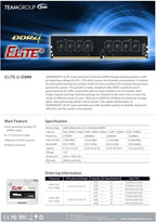 TEAMGROUP Elite DDR4 16GB Kit (2 x 8GB) 3200MHz (PC4-25600) CL22 Unbuffered Non-ECC 1.2V UDIMM 288 Pin PC Computer Desktop Memory Module Ram Upgrade - TED416G3200C22DC01
