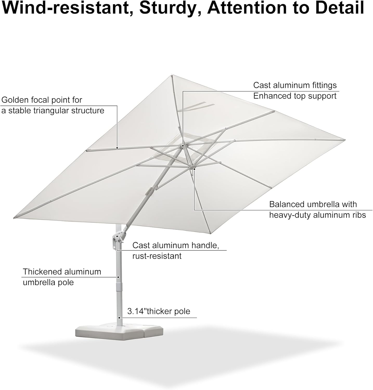 PURPLE LEAF 9' × 11.5' Patio Umbrella White Cantilever Umbrella Aluminum Square Outdoor Offset Umbrella Hanging Windproof with 360° Rotation for Garden Deck Pool, White