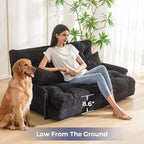 MAXYOYO Adjustable Floor Sofa Couch with 2 Pillows, Multi-Functional Bean Bag Bed, 5-Position Foldable Lazy Sofa Sleeper Bed with Armrest, Versatile Floor Seating for Reading, Black, Double