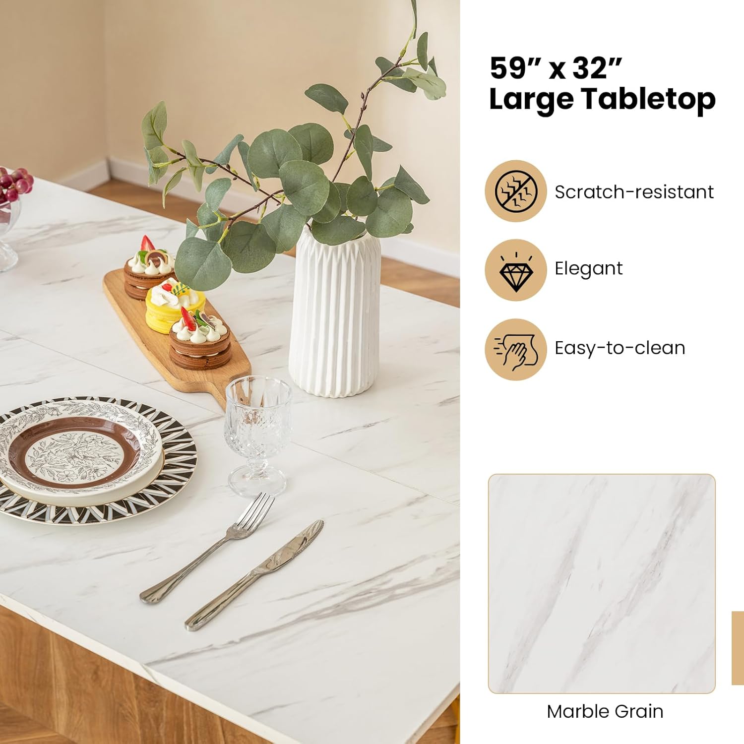 Giantex 4-Piece Dining Table Set for 4, Kitchen Table Chairs Set with Bench & 2 Stools, Wing-Shaped Metal Legs, Marble Grain Dinette Table Set for Small Space, Dining Room, Breakfast Nook Table Set