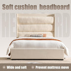 YUHUASHI Queen Storage Bed Frame with 63.4-inch High Headboard, Storage Drawers, Slatted Support, No Spring Mattress Required (Cream, Queen (U.S. Standard))