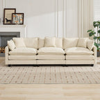 113.8" Modern Cozy Sectional Couches for Living Room, Beige Chenille Comfy Cloud Couch Sectional, 3 Seater Couch for Living Room, Sofas para Sala, I Shaped Sofas & Couches (Beige, 3+0 Set)