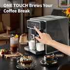 Automatic Espresso Machine with Grinder and Milk Frother - Auto Coffee Maker with 7 One-Touch Coffee Recipes for Latte, Cappuccino, Americano, Iced and Hot Coffee (Grey coffee machine)