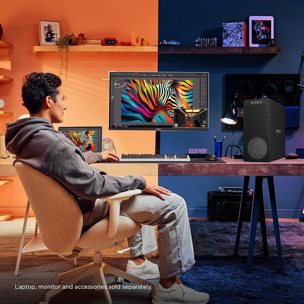 HP OMEN 16L Gaming Desktop  AMD Ryzen 7 8700F (Beats Intel i7-14700F)  NVIDIA RTX 5060  32GB DDR5 RAM  1TB SSD  W11P  Music Production Workstation  Bundle with Thunderobot KG3089R Gaming KB