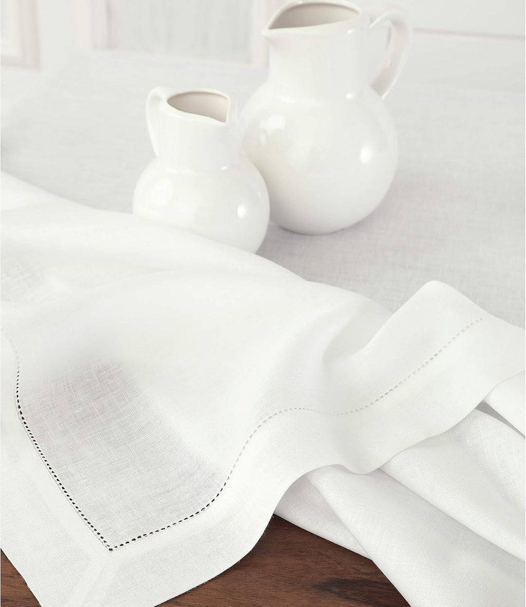 Solino Home Linen Tablecloth for Rectangle Tables 60 x 90 Inch - Classic Hemstitch 100% Pure Linen White Table Cloth - Machine Washable Cloth Tablecloth for Mothers Day, Spring, Summer, Memorial Day