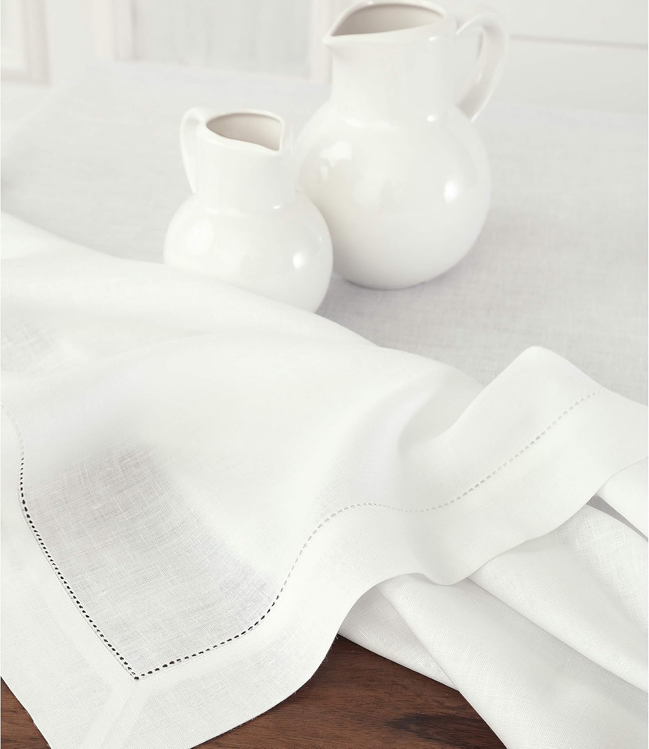 Solino Home Linen Tablecloth for Rectangle Tables 60 x 90 Inch - Classic Hemstitch 100% Pure Linen White Table Cloth - Machine Washable Cloth Tablecloth for Mothers Day, Spring, Summer, Memorial Day