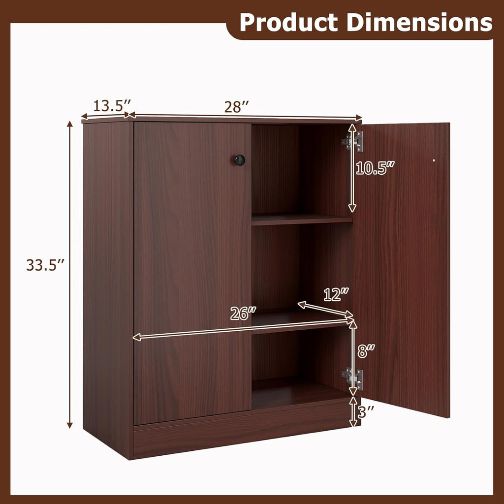Giantex 2 Door Storage Base Cabinet - Freestanding Floor Cabinet with 3-Tier Shelf, Non-Slip Foot Pads, Kitchen Cupboard Storage Organizer for Living Room, Hallway, Entryway, Office (Brown)
