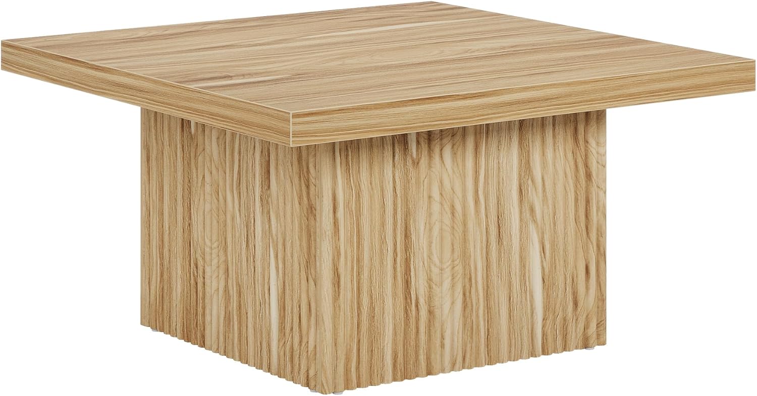 Tribesigns Square Coffee Table, 31.5-Inch Fluted Coffee Table, Mid-Century Modern Living Room Table, Large Cocktail Table for Living Room, Easy Assembly, Oak