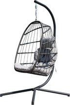 HWB Hanging Egg Chair with Stand, Patio Wicker Egg Swing Chair with Cushion for Bedroom Garden Indoor Outdoor (Grey)