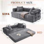 Antetek Modular Couch Bed, Convertible Folding Plush Corduroy Comfy Floor Compression Loveseat Sleeper Sofa Couch, King Size Bed for Guest Room Living Room Bedroom, No Assembly Required, Light Grey