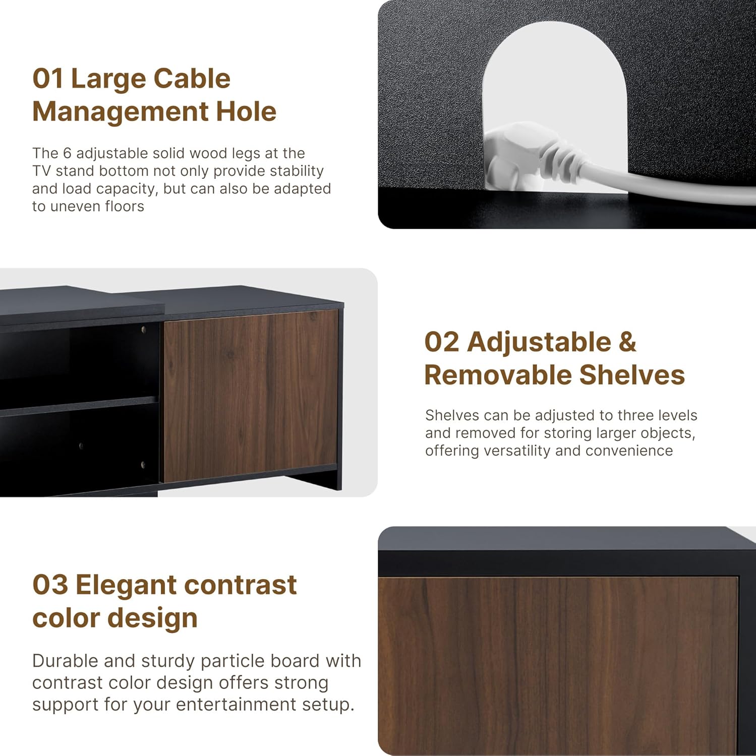 Extendable TV Stand for TVs up to 90",Modern Entertainment Center with Adjustable Shelf,Television Stand with 2 Storage Cabinets,Wooden TV Media Console for Living Room Bedroom Black