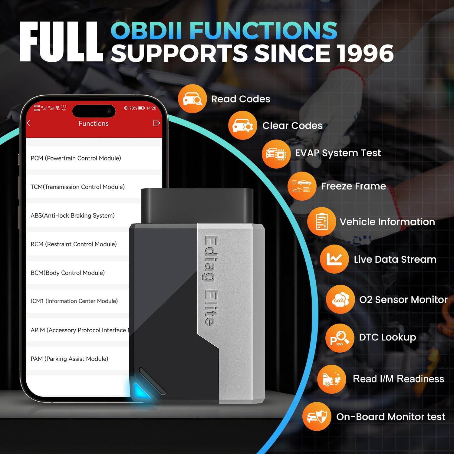 KINGBOLEN Ediag Elite OBD2 Scanner Bluetooth, Bidirectional Test Scanner All System Diagnostic Tool for iOS & Android, 15+ Hot Reset, CANFD Protocol, FCA AutoAuth, No Subscriptions Lifetime Update