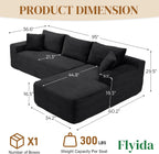 95" Boneless Cloud Sectional Couches for Living Room, Comfy Fluffy L Shaped Deep Seat Memory Foam Boneless Couch, Modular Sectional Sofas with Right Facing Chaise, Black