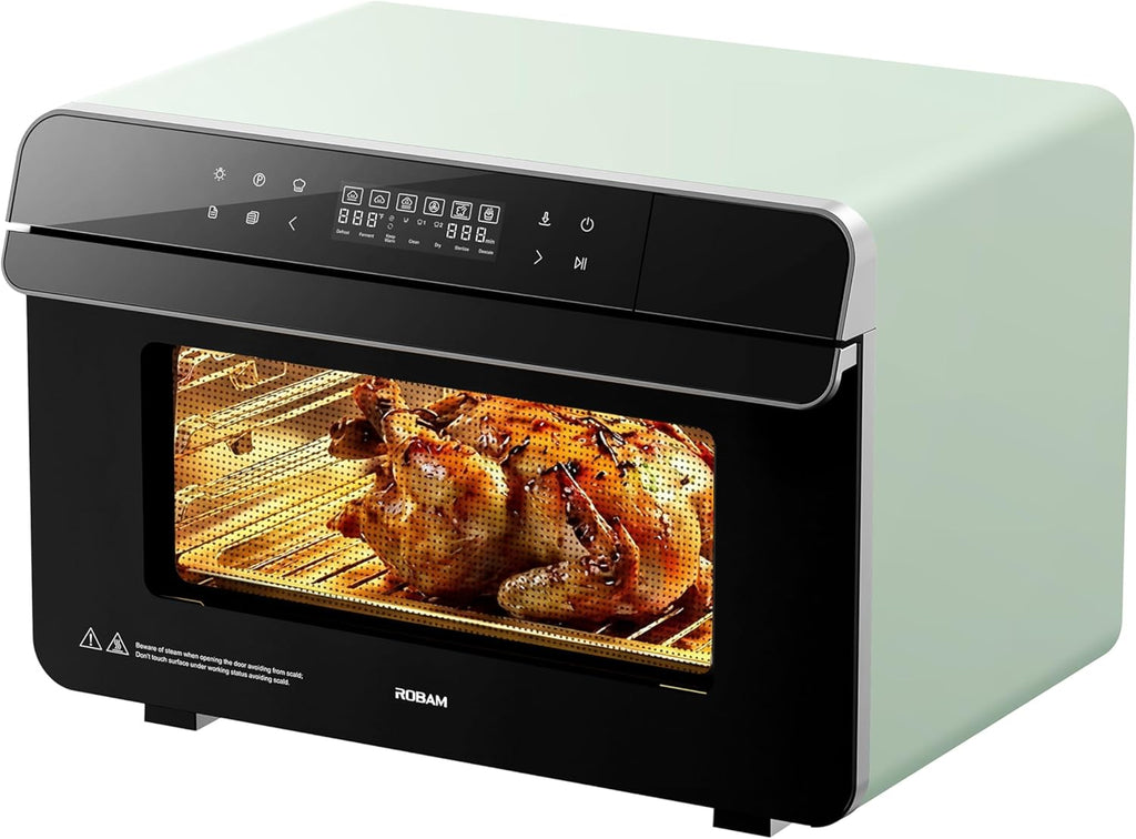 ROBAM Toaster Air Fryer Combi Oven, Countertop Steam Oven 20-in-1 with Convection Steam Roast & Bake, Multi-Stage Cooking, Self-Clean, 7 Modes, 30 Built-In Recipes, for Kitchen Pizza Baking (Green)