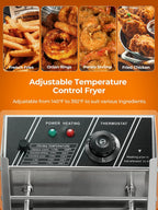 Commercial Deep Fryer, 3400W Electric Countertop Fryer with 2 Baskets & Lids, 22.8QT Dual Tank Stainless Steel Deep Fryer for Restaurant, Food Truck, Party