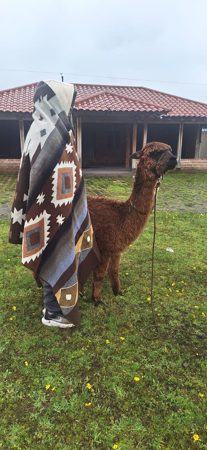 AHUAY Premium Hypoallergenic Alpaca Wool Blanket – Reversible 2-in-1 Andean Geometric Throw, Ultra Soft Warm Lightweight, Handmade in Ecuador (Tungurahua Brown Coffee, King)