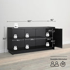 Prepac Simply Modern 4 Door Console Table Storage Cabinet, Buffet Cabinet for Storage and Organization, Modern Side Table with Doors & Shelves, 60”W x 30”H x 16”D, Black
