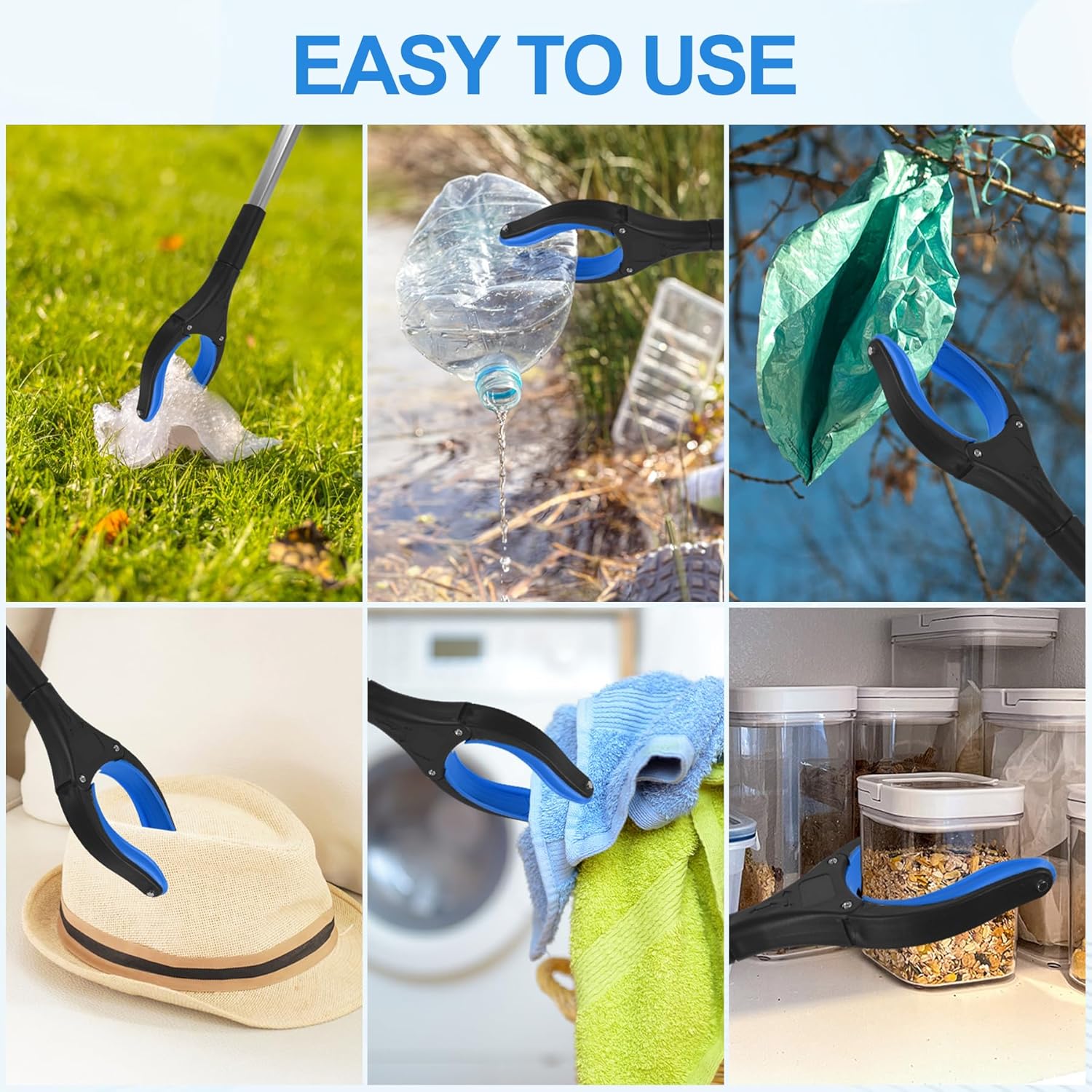 12-Piece Heavy-Duty Trash Collection Tool - 32-Inch Lightweight Telescopic Grabber Ergonomic Handle, Non-Slip Grip | Multi-Purpose Mobility Aid for Seniors