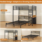 DICTAC Twin Over Full Bunk Bed with Desk,Led Lights and 4 Drawers,Metal Bunk Beds with Storage Headboard and Charging Station,L-Shaped bunk Bed for Kids/Teen with Safety Guardrail and Ladder,Black