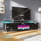 AMERLIFE Fireplace TV Stand with 40" Fireplace, 80" Modern Fireplace Entertainment Center LED Lights, 2 Tier TV Console Cabinet for TVs Up to 90", Obsidian Black