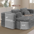 75'' Folding Sleeper Sofa Bed, Convertible Memory Foam Boneless Couch, Foldable Full Size Guest Bed, Modern 2-in-1 Futon Floor Sleeper Sofa with 4 Pillows and Blanket (Corduroy, Gray)