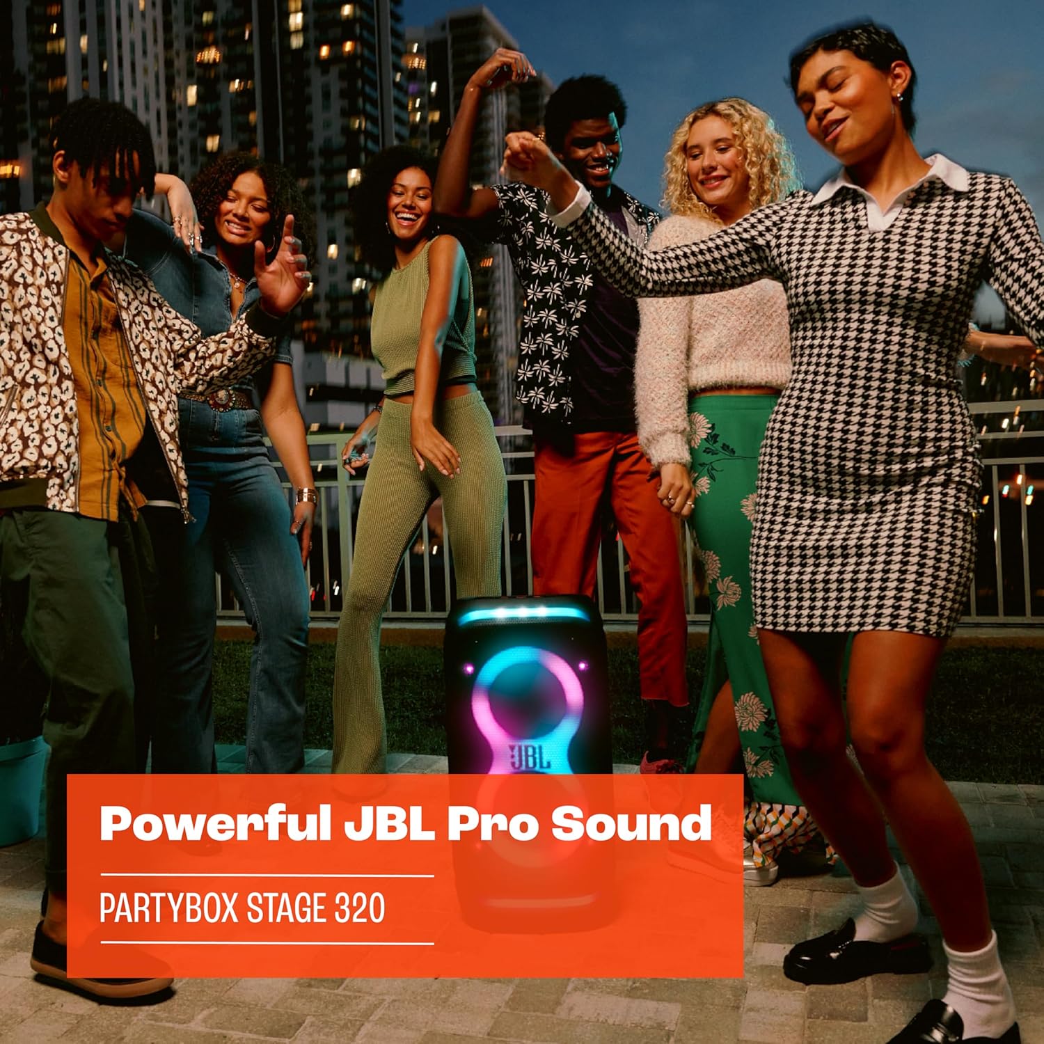 JBL PartyBox Stage 320 - Portable Party Speaker with Telescopic Handle & Wide  Sturdy Wheels  Powerful JBL Pro Sound  Futuristic lightshow  Up to 18 Hours of Play time  Splash Proof (Black)