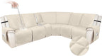 HDCAXKJ 100% Waterproof Velvet Recliner Sectional Couch Covers L Shaped Corner Reclining Sofa Cover Washable Thick Non Slip Sectional Slipcover with Pockets (5 Seat and 1 Middle Console, Beige)