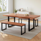 63" Dining Table with 2 Bench, Modern Kitchen Table Set for 4 to 6 Persons, Thickened MDF Wooden Table for Dining Room, Kitchen,Living Room