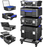 4 Tier Stackable Rolling Tool Box with Wheels | Modular Tool Organizer Box Storage System | Portable Tool Box with Drawers | Tough and Durable | For Garage Storage | Home Repairs | Professional Work