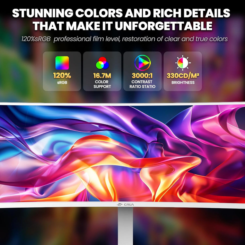CRUA 49" White Curved Monitor | DQHD(5120 * 1440)  120Hz  1500R  32:9  AMD FreeSync  120% sRGB  Height Adjustable Ultra-Wide Screen Computer Monitors  HDMI 2.1 & DP 1.4  Wall Mount Install