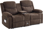 Loveseat Recliner Sofa, Manual Recliner Loveseat with Console, Modern Chenille Sofa Sleeper Deep Couches with Cup Holders and Side Pocket for Living Room/Office/Apartment (Brown)