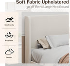 King Size Platform Bed Frame,Upholstered Bed Frame with Wing Side Headboard,Chenille Fabric,Strong Wooden Slat Support, No Box Spring Needed, Easy Assembly, Noise-Free,50.78" High,Light Beige