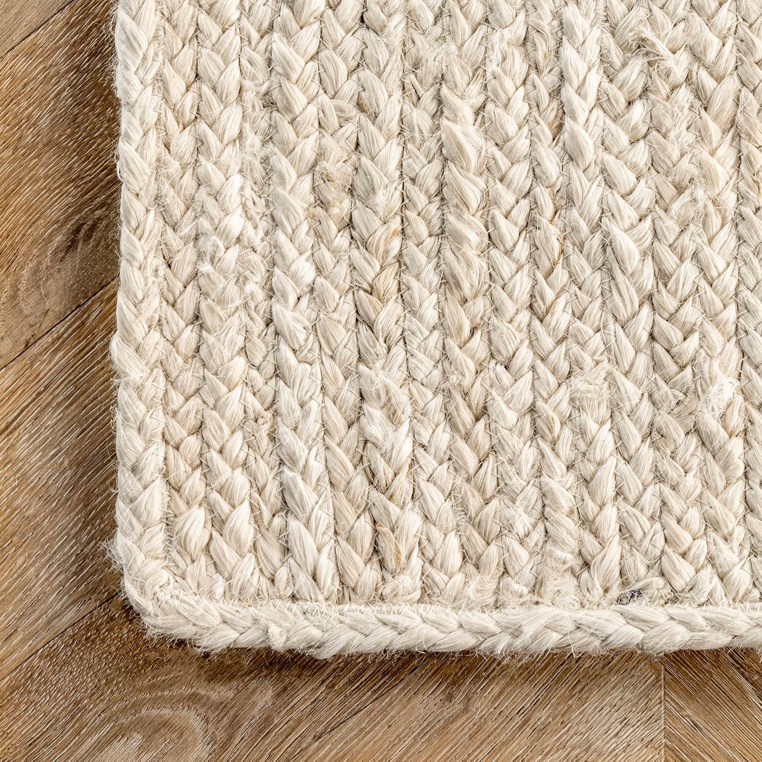 nuLOOM 8 Round Rigo Jute Hand Woven Area Rug, Off White, Solid Farmhouse Design, Natural Fiber, For Bedroom, Living Room, Dining Room, Hallway, Office, Kitchen, Entryway