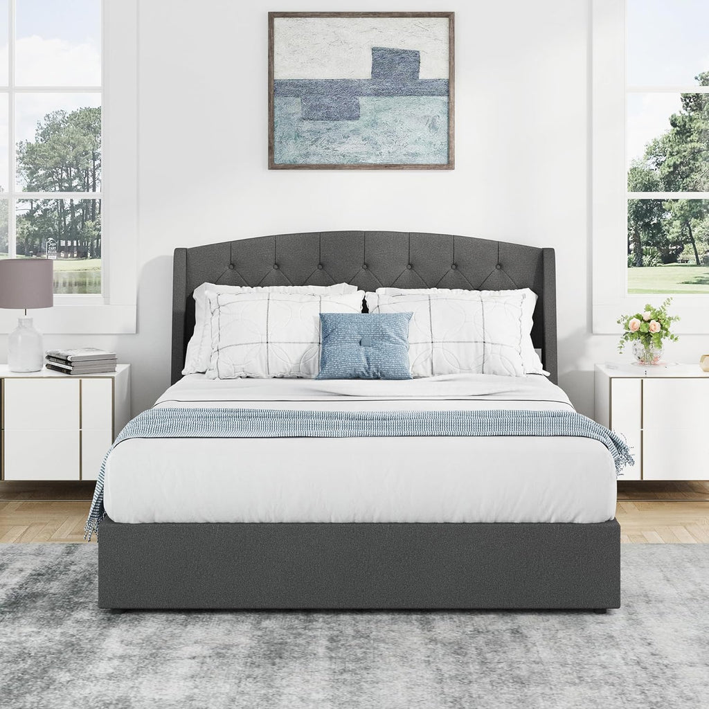 EGOHOME King Size Metal Bed Frame,Hydraulic Lift System and Modern Wingback Design,Heavy-Duty Steel Construction & 900lb Capacity,Effortless Assembly with Ratchet Wrench,No Box Spring Needed,Dark Grey