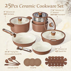 CAROTE 25-Piece Ceramic Cookware Set, Nonstick Pots and Pans Set with Detachable Handle, Non-Toxic Kitchen Cooking Set, Dishwasher & Oven Safe, Induction Compatible, PFAS Free, Chocolate