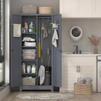 73" H Garage Storage Cabinet,Broom Closet Storage Cabinet with Adjust Shelves,Utility Cabinet,Utility Closet for Garage,Office,Gray