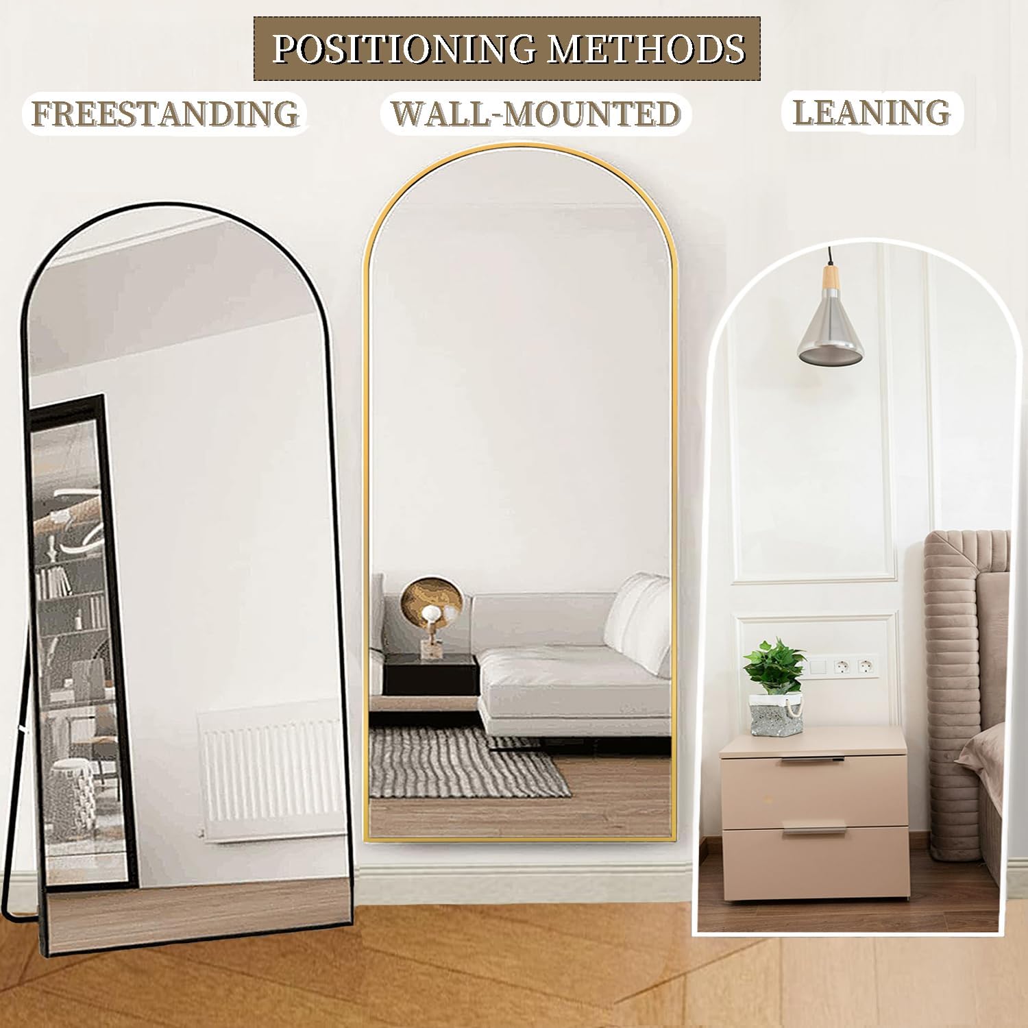 OGCAU 76"x34" Arched Full Length Mirror, Hanging Leaning or Standing Full Body Mirror, Wall Mounted Mirror with Aluminum Frame for Living Room, Bedroom or Cloakroom (Gold)