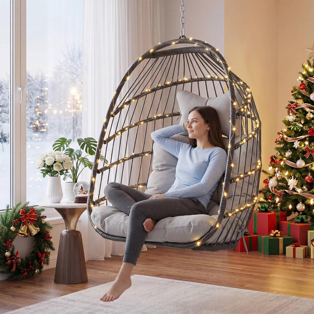 Nicesoul Hanging Egg Chair Outdoor Without Stand, Indoor Swing Egg Basket Ceiling Tree Chairs with Cushion, 350lbs Egg-Shaped Hammock Chair No Stand for Patio, Backyard, Balcony, Bedroom,Porch, Gray