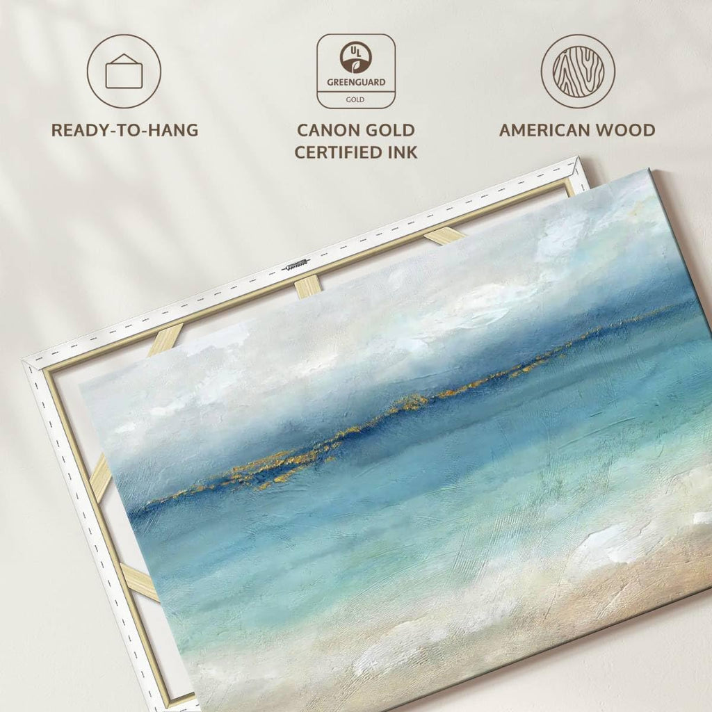 ElephantStock Serene Sea Landscape Wall Art - Horizontal Wrapped Canvas - 1-Piece Hallway Wall Decor - Painting Beach Canvas Print - Blue and White Decor for Wall by Cynthia Coulter - 36" X 24"