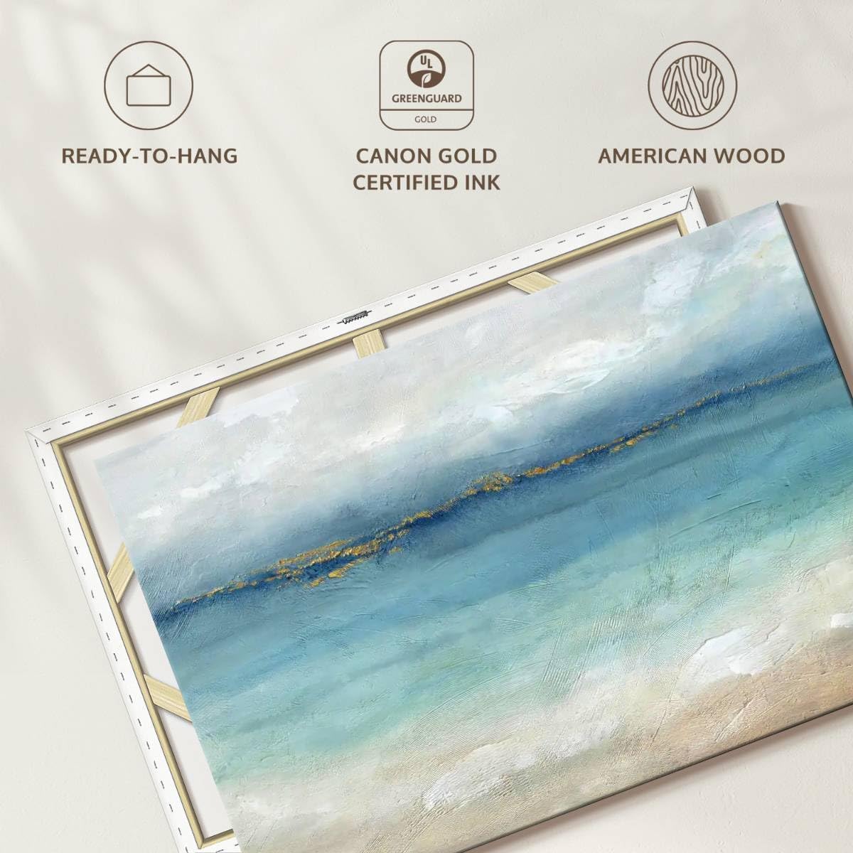 ElephantStock Serene Sea Landscape Wall Art - Horizontal Wrapped Canvas - 1-Piece Hallway Wall Decor - Painting Beach Canvas Print - Blue and White Decor for Wall by Cynthia Coulter - 36" X 24"