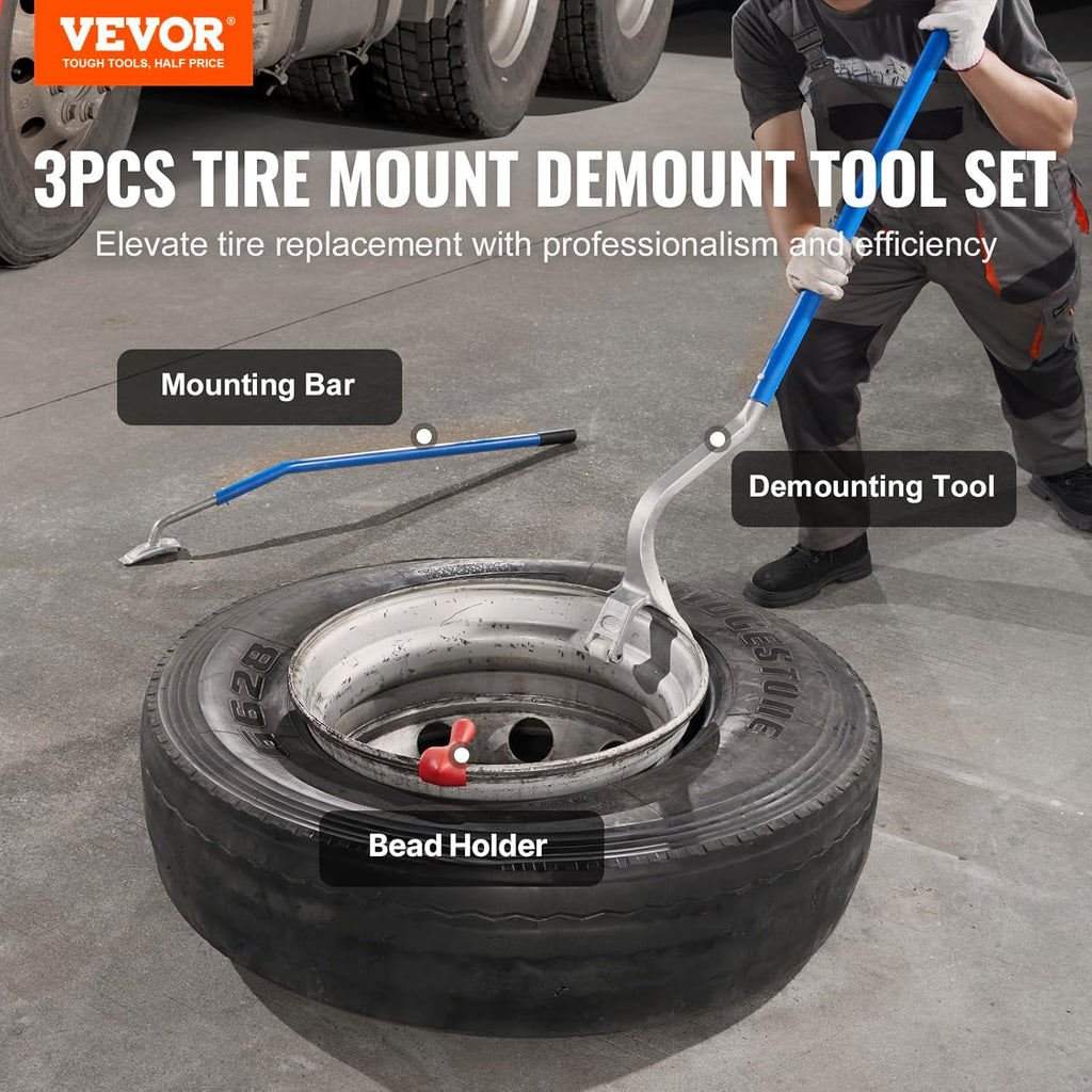 VEVOR Tire Mount Demount Tool 22.5" to 24.5" Tire Changer Steel Bead Breaker Extra Bead Holder Tubeless Truck Manual Tire Changing Tools for Car Repairing(Blue)
