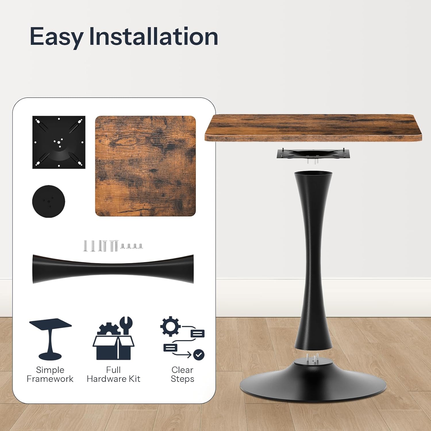 HOOBRO Dining Table, Square Dining Table for 2, 27.6" Dining Room Table for Small Spaces, Tulip Kitchen Table, Anti-Slip Heavy Base, Easy to Assemble, for Living Room, Kitchen, Rustic Brown BF18CZ01