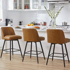 Counter Height Bar Stools Set of 4,360° Swivel Faux Leather Barstools with High Back 26" H Seat Height (Faux Leather-Saddle Brown, 4 Pieces - 26" Counter Height)