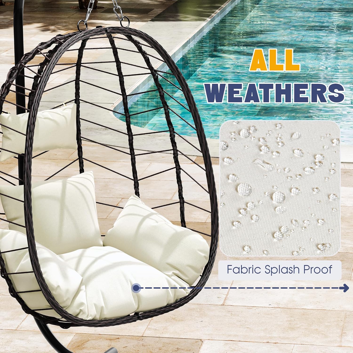 Egg Chair with Stand, Patio Wicker Bifanuo Hanging Chair, Hammock Swing Chair, 350LBS Capacity for Bedroom, Balcony, Garden(BR-BE)