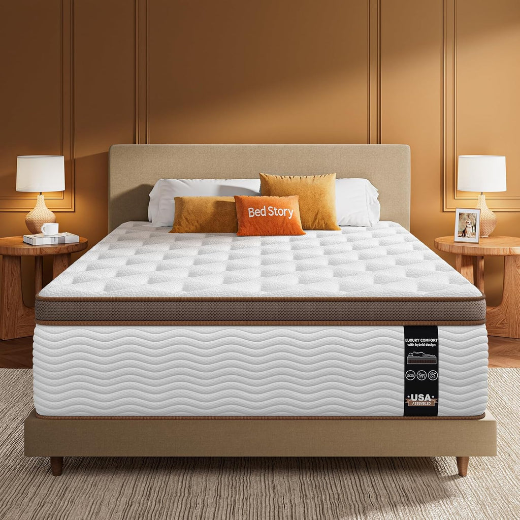 BedStory Queen Mattress 14 Inch - Firm Hybrid Mattress with Orthopedic Spinal Support for Back Pain - 2.0mm Advanced Pocket Spring and Motion Isolation Technology, CertiPUR-US Certified