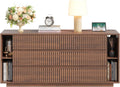 Whalefall 63'' Fluted 6 Drawer Dresser with Shelves, Large Chest of Drawers for Bedroom, Wood Closet Storage Organizer, Modern TV Stand for Living Room, Walnut