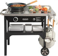 Cuisinart Outdoor Wok Station, 50,000 BTU Propane Outdoor Wok Burner w Prep Table, 14锟芥锟斤拷 Carbon Steel Wok for Stir Fry, Searing, BBQ 锟斤拷 Black