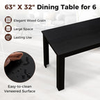 COSTWAY Rectangular Dining Table for 4-6 People, 63' Farmhouse Dinette with Large Computer Workstation, Modern Kitchen Table for Apartment, Living Room, Restaurant (Black)